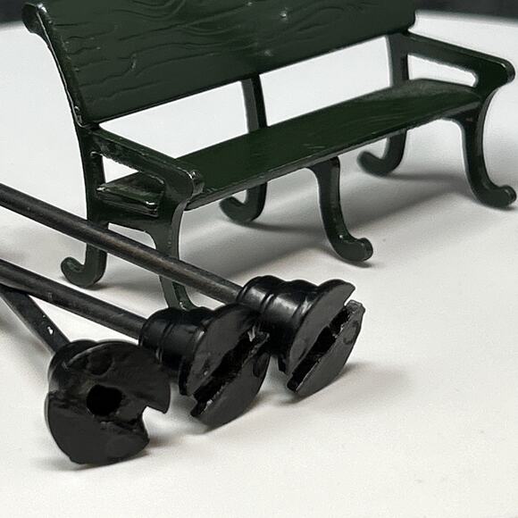 Vintage Mini Metal Christmas Village Accessories 6Pc Bench Lamp Post Street Sign - Picture 13 of 15